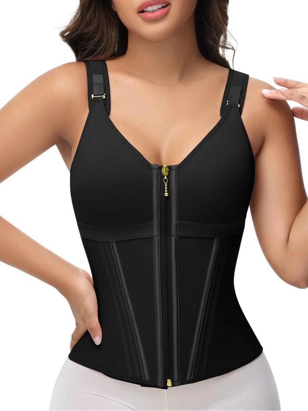7L NWOT Black Front-Zip Waist Trainer Shapewear Vest